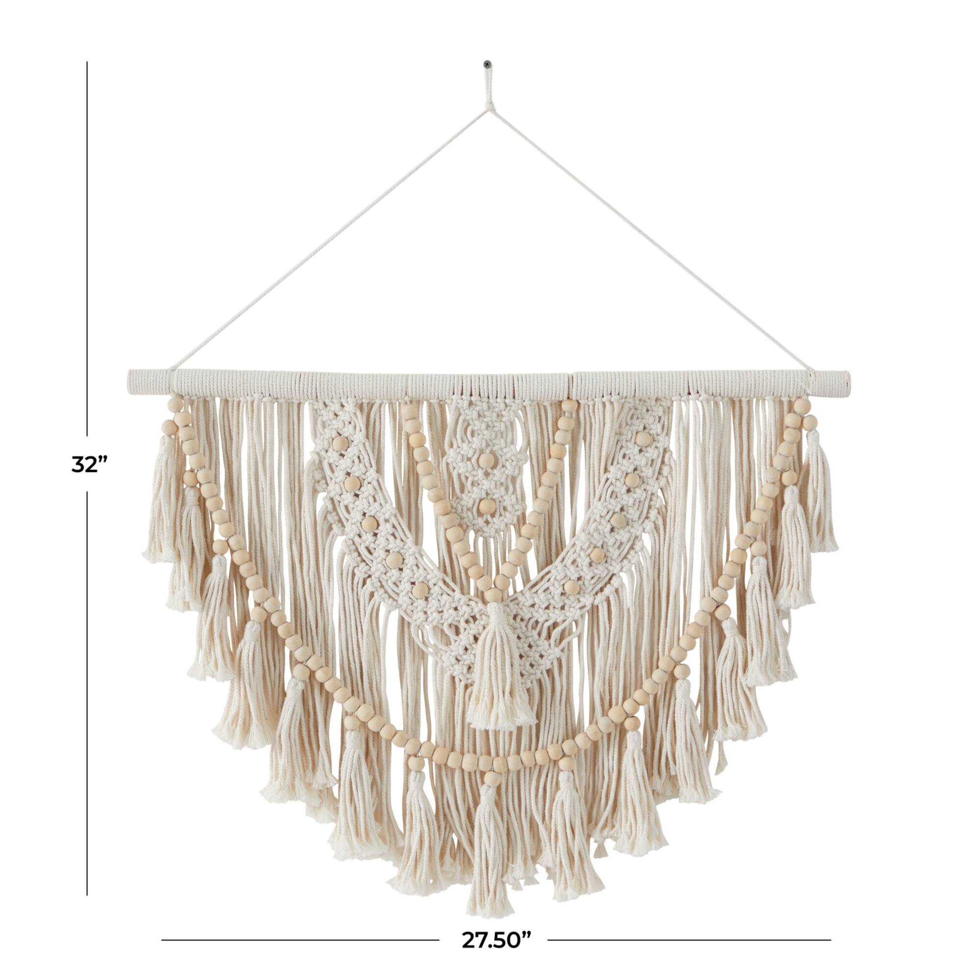 White Fabric Bohemian Wall Decor, 28" x 1" x 32"